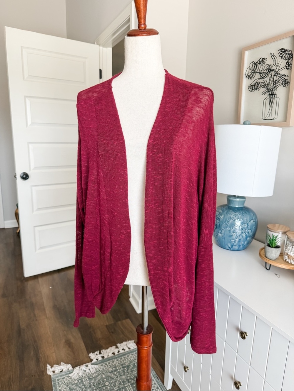 Women’s Open Front Cardigan Sweater - Raspberry - Picture 2 of 2